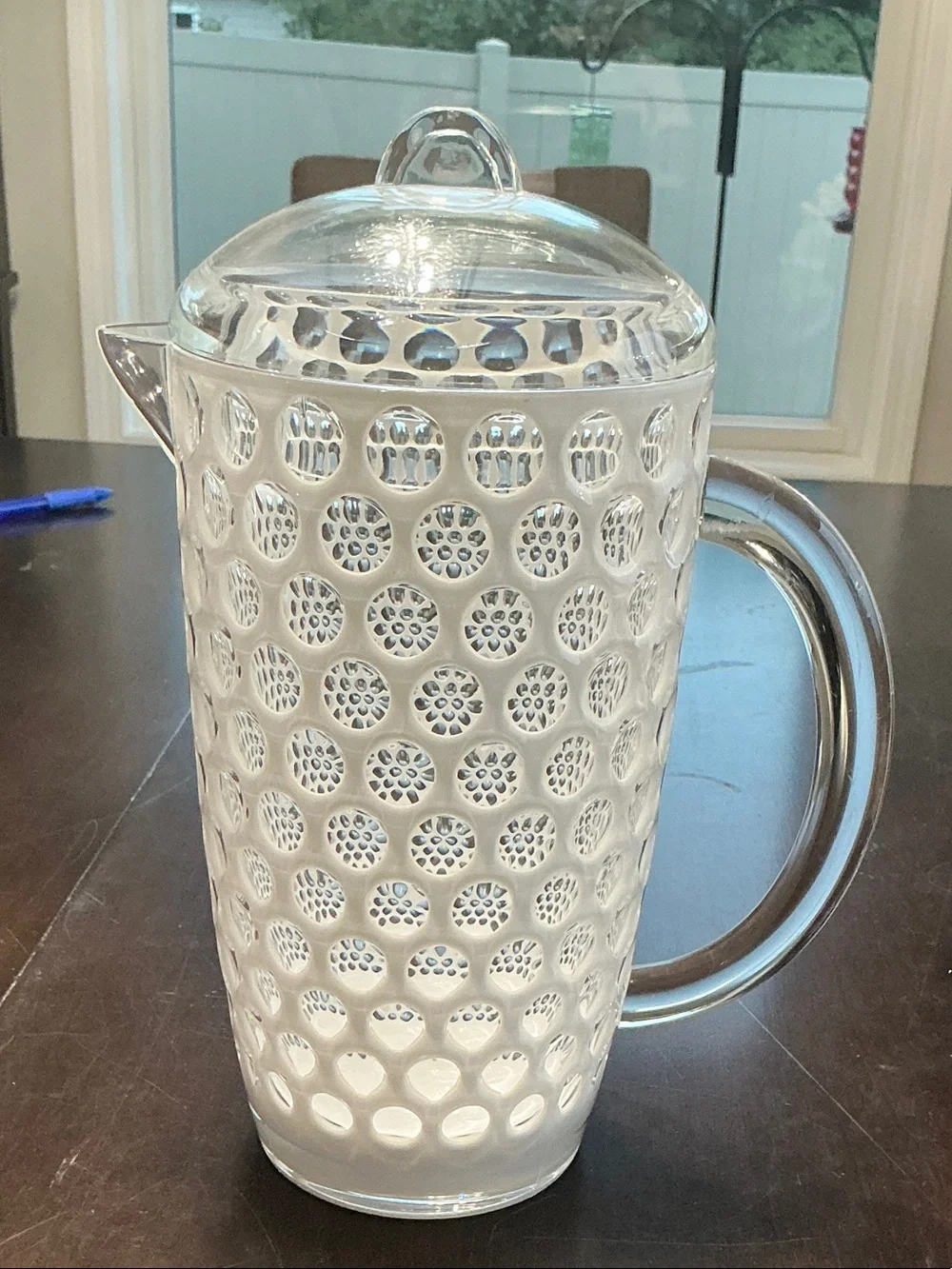 Clear Acrylic Pitcher with White Interior Accent and Dotted Texture